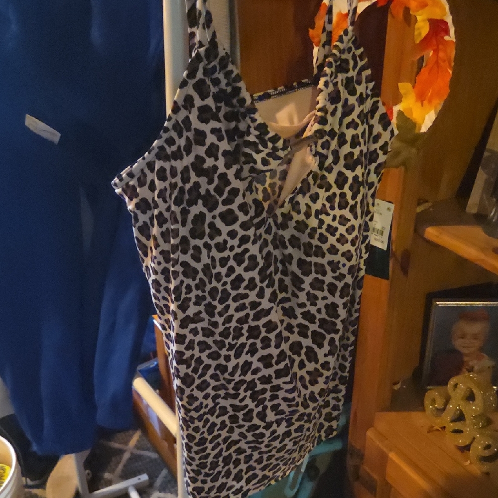 Aqua Green Black and White Leopard Swim Suit Top